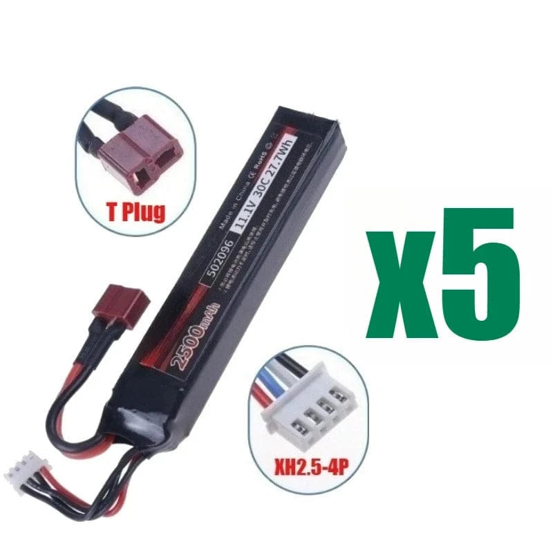11.1V 2500mAh Lipo Battery for Water Gun Airsoft T Plug for Airsoft BB Air Pistol Electric Toys Guns Parts 5pcs T battery 11.1V / CHINA