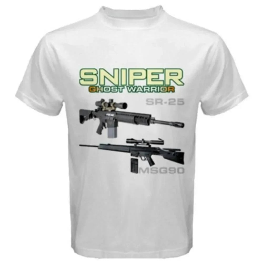 2024Summer Cotton Short Sleeve O-Neck Mens T Shirt New SR-25 Dragunov MSG90 AS50 Sniper Ghost Warrior T-Shirt harajuku Crewneck WHITE / XXXL