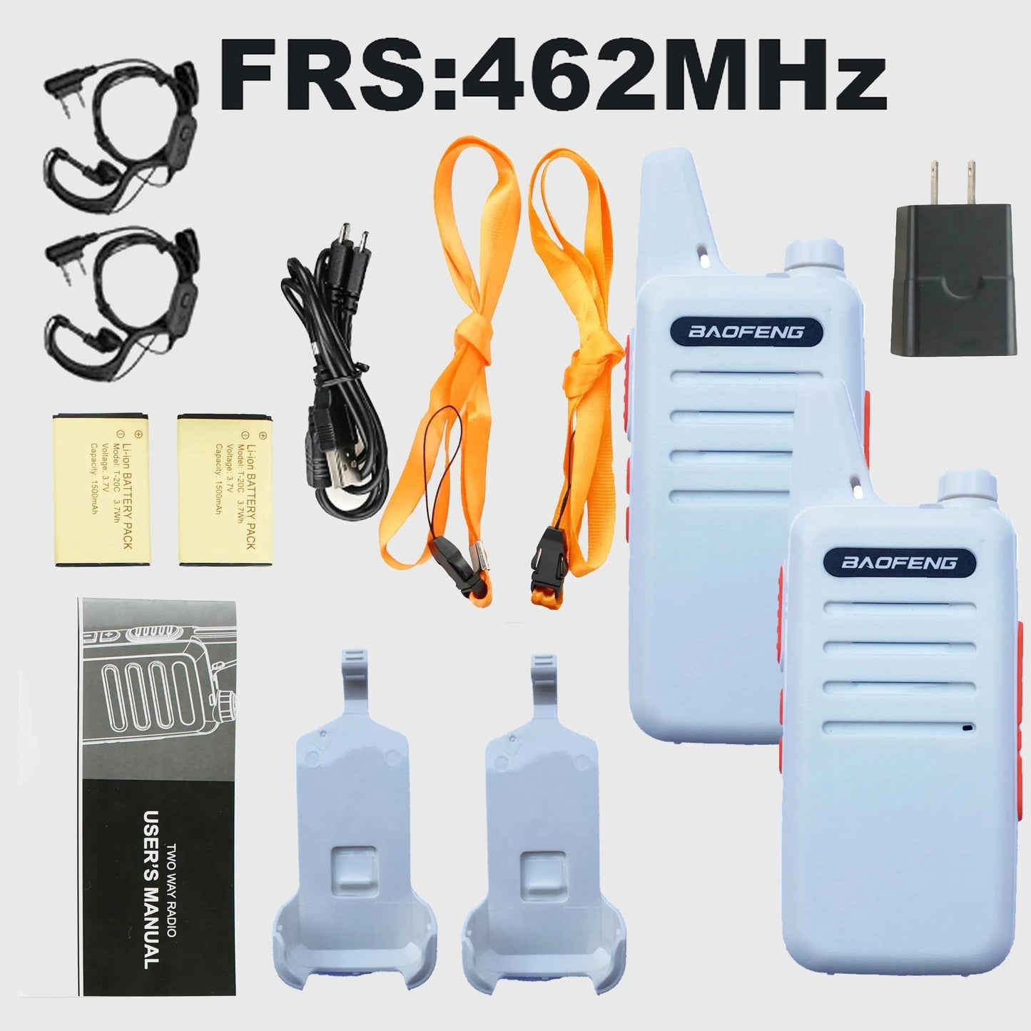 2pcs Baofeng VT-C2 FRS/PMR Hiking Mini Two Way Radio 2 Watt Walkie Talkie for Christmas Gift White-VT-C2-TK / EU