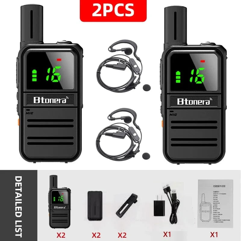 2pcs BTONERA BT500 Mini Walkie Talkie PMR FRS Long Range Rechargable Portable Two Way Radio Type-C Charger for Camping Trip 2PCS-Headphones / US