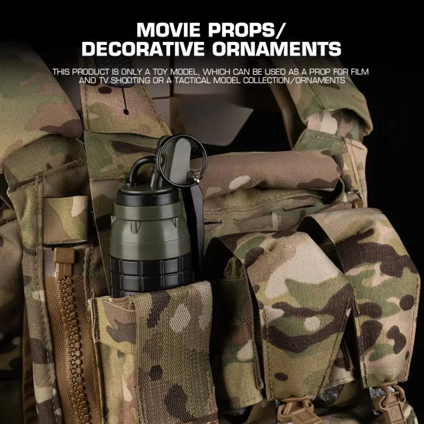 Airsoft Hand Grenades With Removable Pull Ring, Storage Space Decorative Ornaments ABS Dummy Grenade Model for Airsoft Cosplay Black