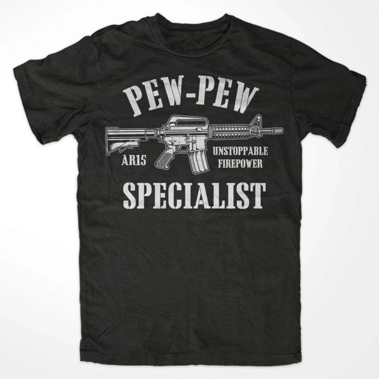 AR15 Pew-Pew Specialist T-Shirt Weapon Morale Gun Isaf BW Naval Seals Operator black / L