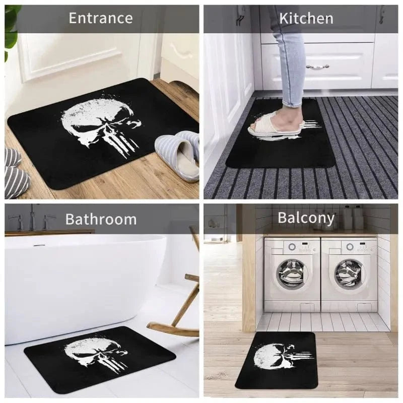 Custom Vintage Skeleton Punisher Skull Doormat Anti-Slip Entrance Kitchen Bath Door Floor Mats Garage Rug Carpet Footpad