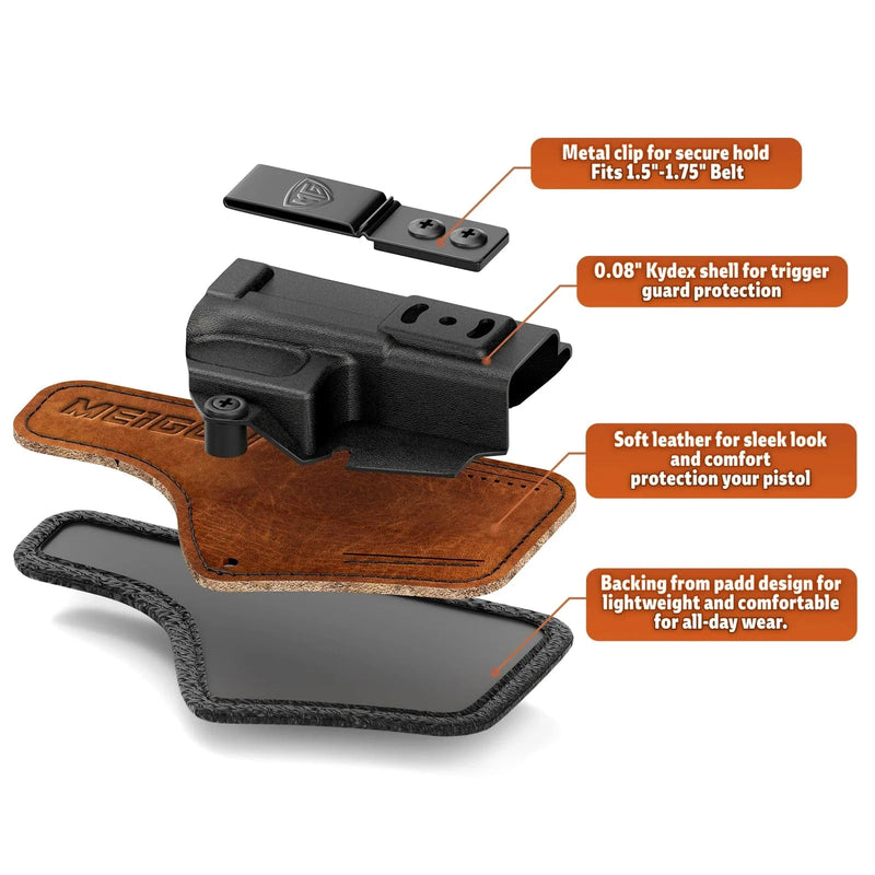 G43X Holster with Comfort Foam Pad IWB Kydex Leather Hybrid Holster for Glock 43 43X 48 Red Dot Optic Internal Concealed Carry