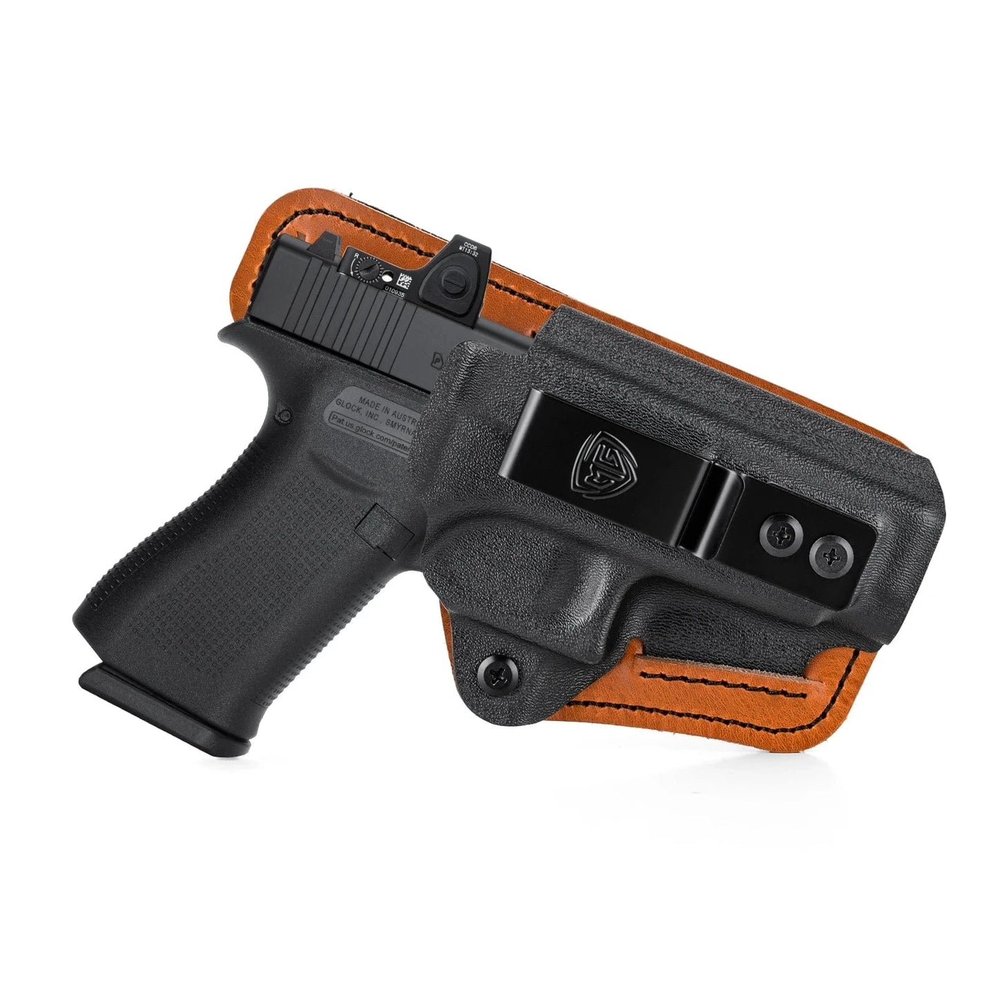 G43X Holster with Comfort Foam Pad IWB Kydex Leather Hybrid Holster for Glock 43 43X 48 Red Dot Optic Internal Concealed Carry Black Right