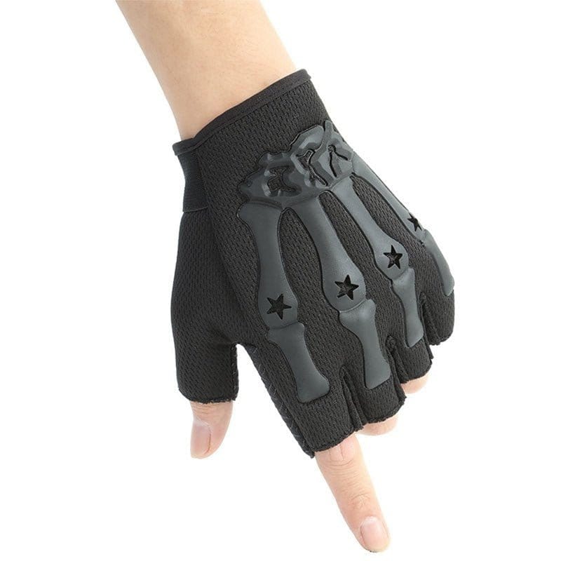 Gants squelette main demi-doigt noir XL