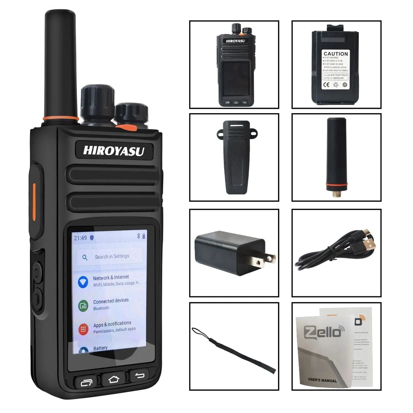 Hiroyasu HI-B8 2G 3G 4G LTE Cellular Network WIFI PoC FM Walkie Talkie 2GB+16GB Android9.0 Phone Call GPS 2.4"Touch Screen Radio