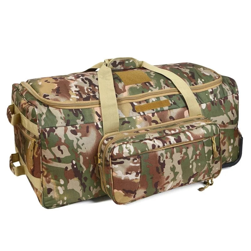 Large Capacity Military Tactical Travel Bag Wheeled Deployment Trolley Duffel Bag Heavy-Duty Camping Hiking Running Trekking green camo / CHINA