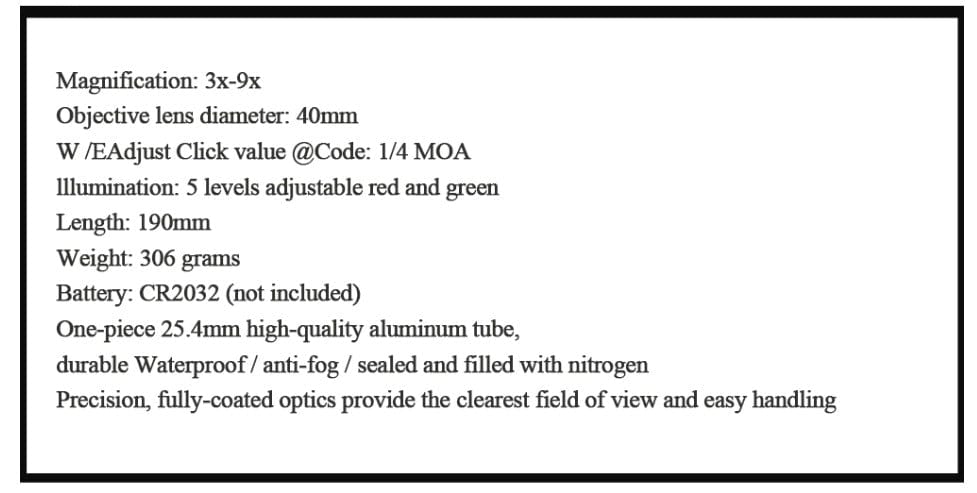 Lunette 3-9x40 vert/rouge Knight Sniper