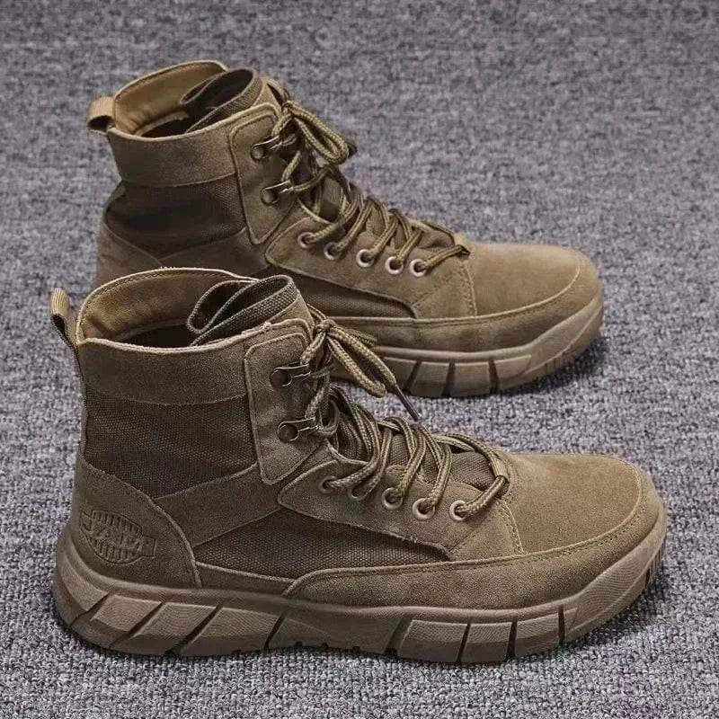Men Combat Boots Summer Breathable Comfortable Canvas Men Ankle Boots Casual Lightweight Outdoor Jogging Platform Mesh Men Boots Brown / 45