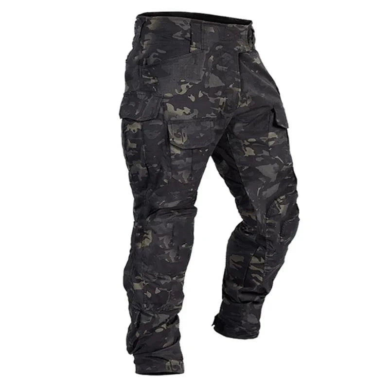 Men Combat Pants With Knee Pads Tactical Cargo Sport Trousers Camouflage Multicam Trekking Hunting Clothes(Not knee pads) CP black / 28