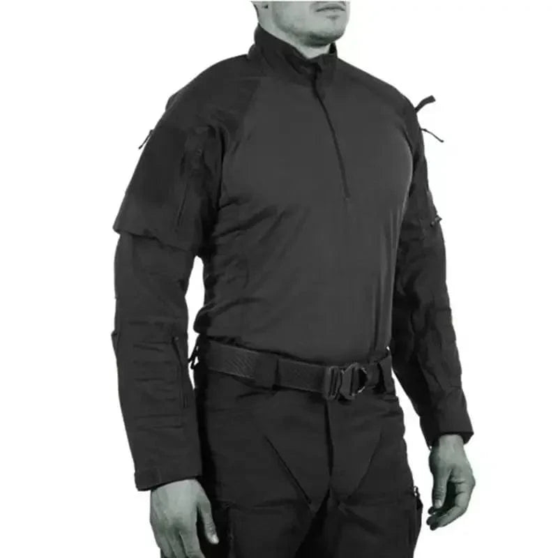 Men Frog Suits Outdoor Long Sleeve Tshirts Field Sport Training Instructor Clothing Hunting Hiking Camo Shirts and Cargo Pants Black Shirt / XXXL