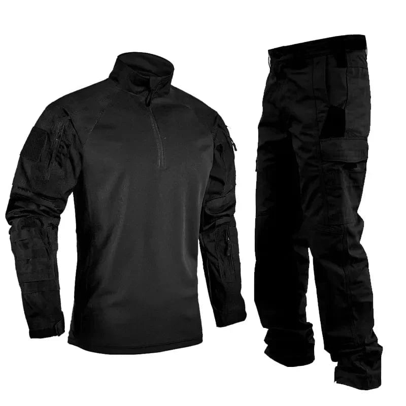 Men Frog Suits Outdoor Long Sleeve Tshirts Field Sport Training Instructor Clothing Hunting Hiking Camo Shirts and Cargo Pants Black Suit / M