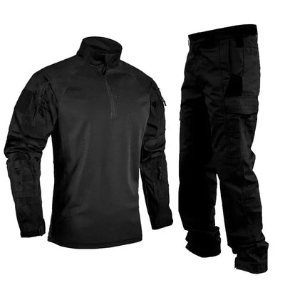 Men Frog Suits Outdoor Long Sleeve Tshirts Field Sport Training Instructor Clothing Hunting Hiking Camo Shirts and Cargo Pants Black Suit / M