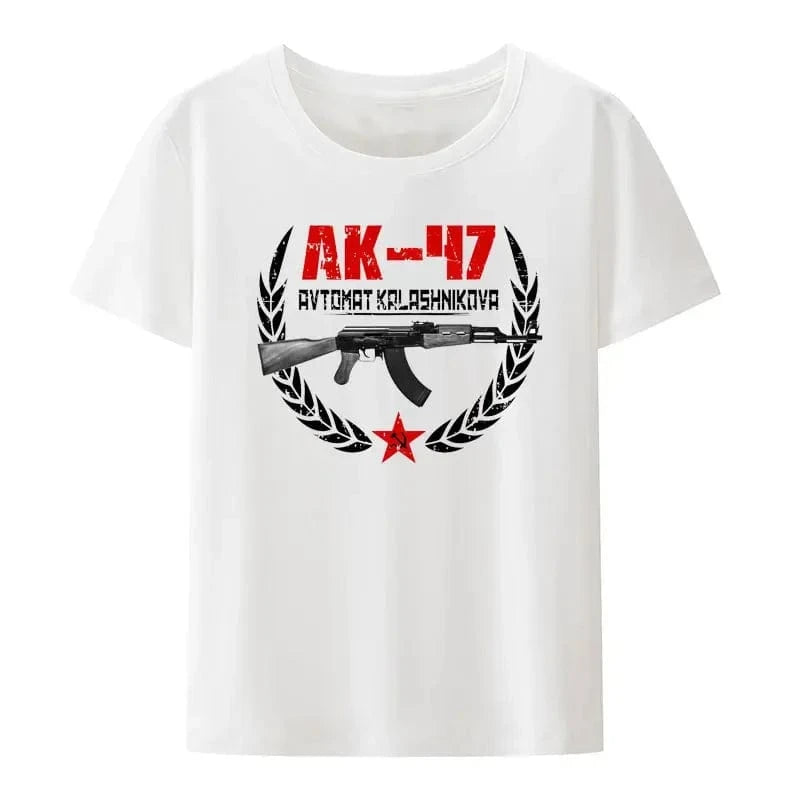 Men Loose Modal T Shirt Russian Rifle Kalashnikov Ak 47 Printing Tees Summer Short-sleev Creative Breathable Street Fashion Tops 0621464-white / XXL