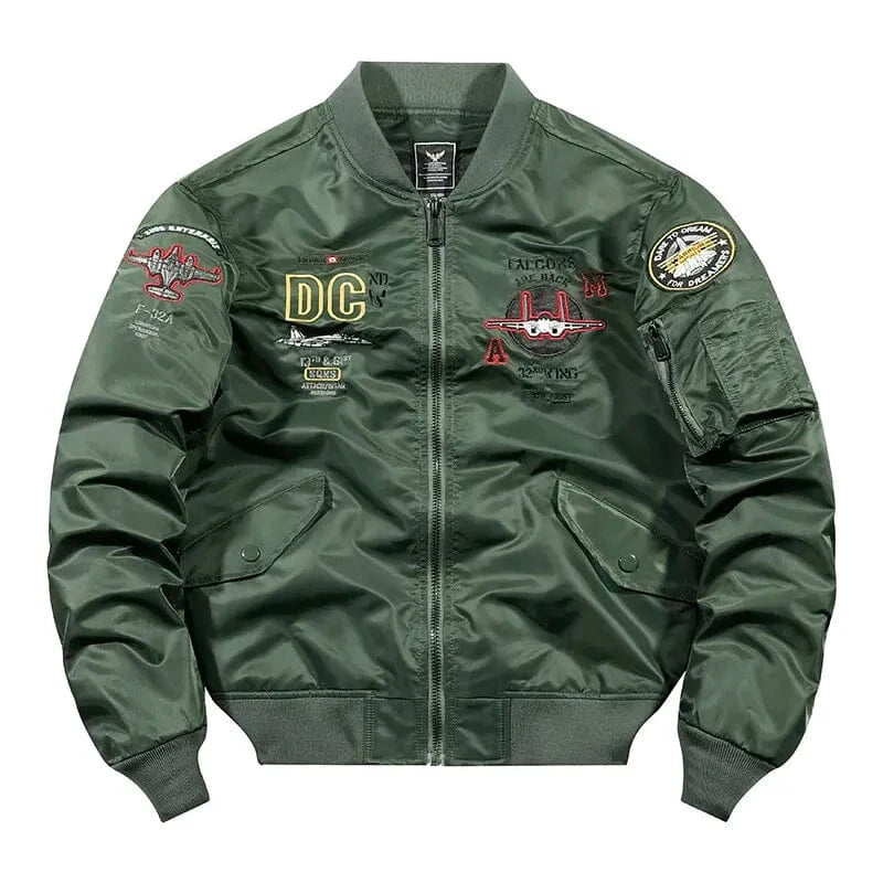 Men's jacket, Air Force pilot jacket, airplane embroidery, American baseball jacket, plus size jacket, workwear jacket army green / XXXL / Pack of 1