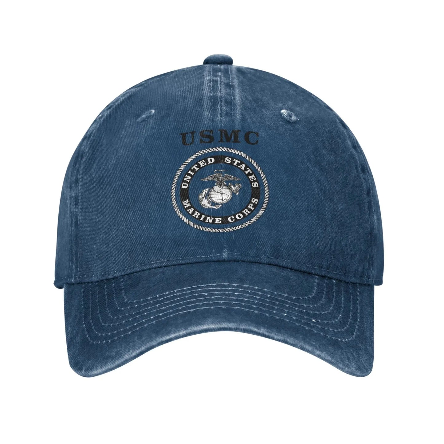 Military US Marine Corps USMC Baseball Caps Casual Distressed Cotton Veteran Snapback Hat Unisex Outdoor All Seasons Travel Soft Navy Blue / Adjustable