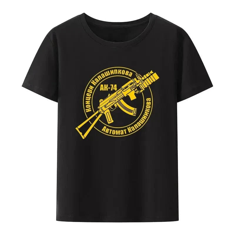 Moscow Russia Retro Print Tee Shirt Creative Short-sleev Casual Camisetas Men'S Original Russia Kalashnikov Ak 74 Modal T Shirt 0621460mai3-black / S