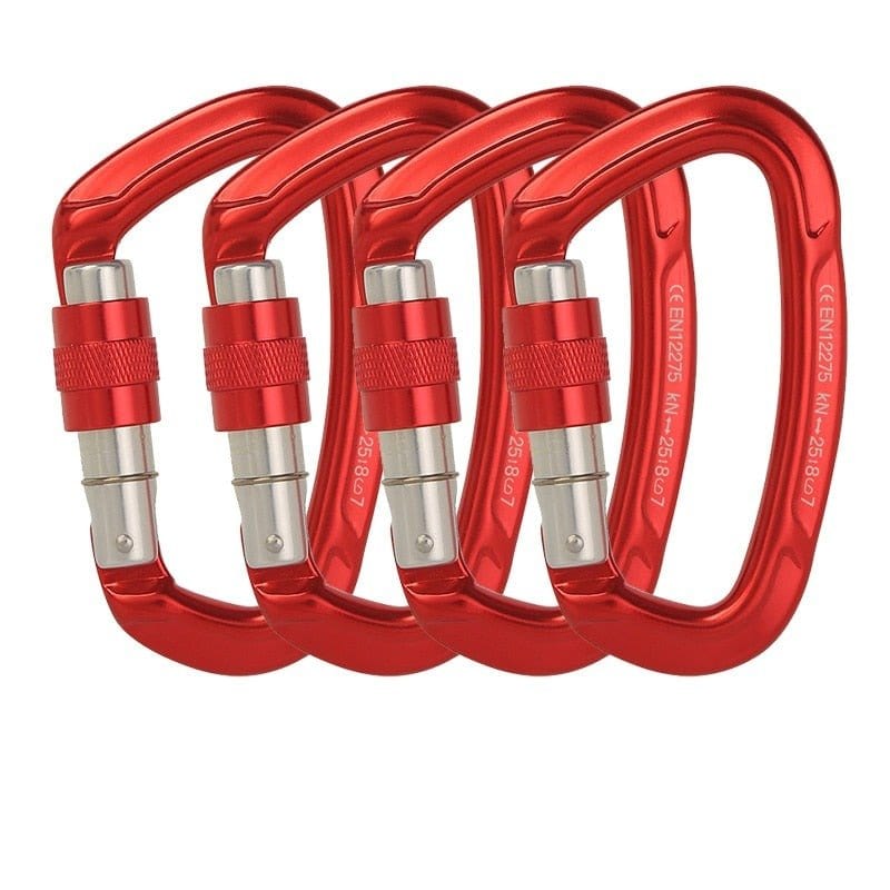 Mousqueton boucle sécurité 25kN forme D Rouge x4