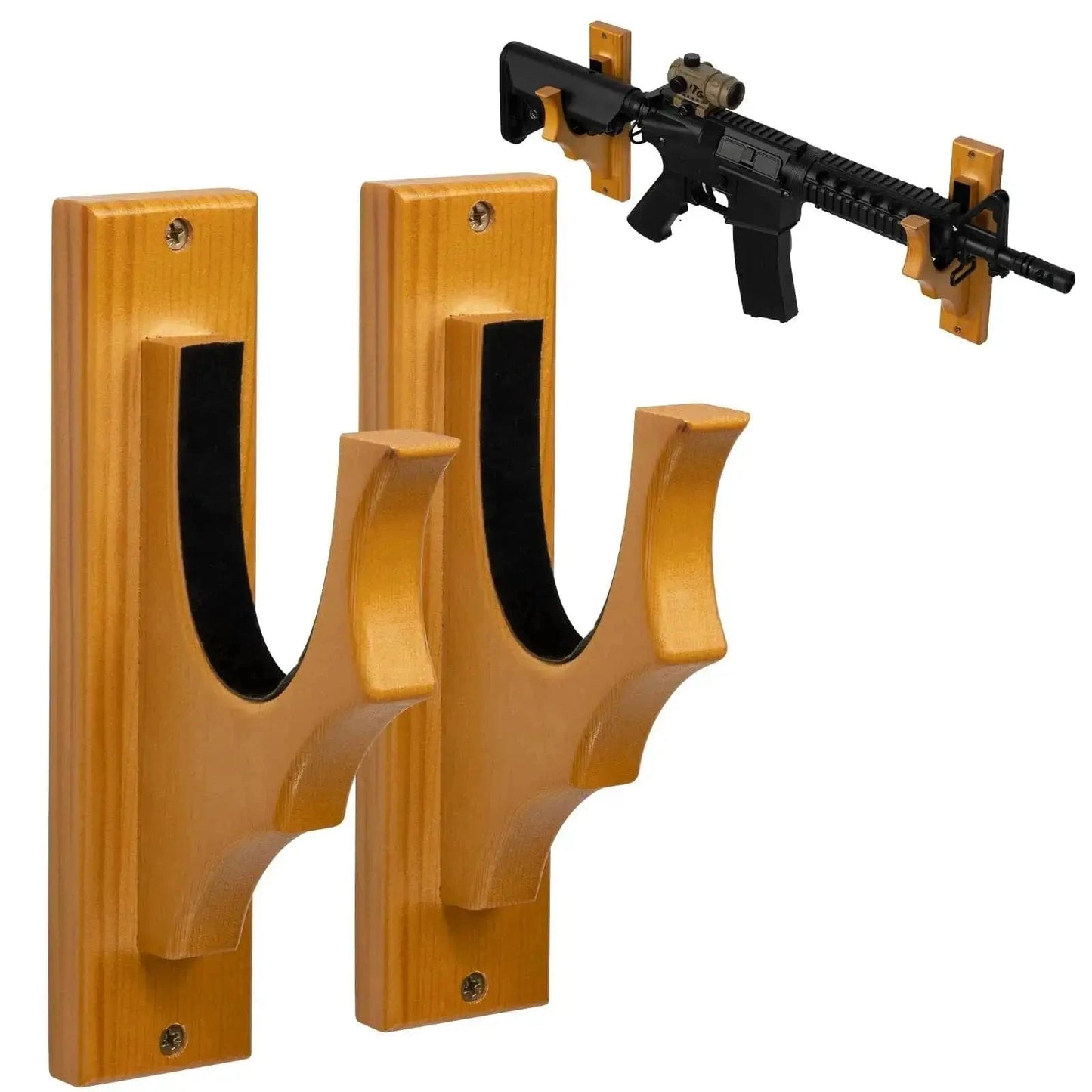 ONETIGRIS Gun Rack Wall Mount - Gun Hooks for Shotgun Bow Gun Holder Horizontal Hold Up Display Hanger Hardwood & Soft Padding 2PCS