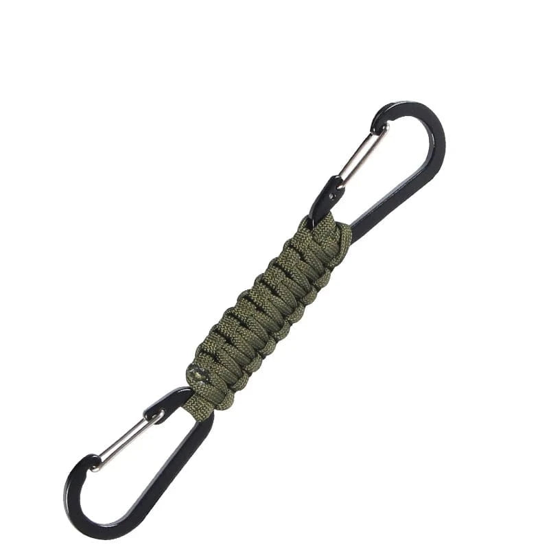 Paracord Keychain Dual Carabiner Clip Braided Lanyard Survival Emergency Knot Tools For Keys Outdoor Camping Hiking Backpack Army Green