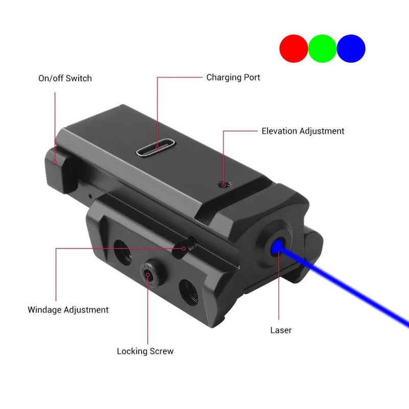 Red/Blue/Green Dot Laser Sight fit for Picatinny Weaver Rail for Pistol Glock,USB Type-C Charging,Shockproof