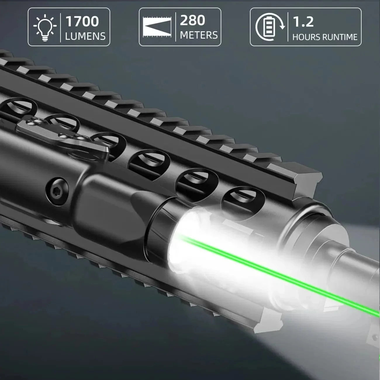 Richfire 2 in 1 Tactical Flashlight SST40 1700LM Green Laser Light for Rifle with Strobe Mode M-Rail Picatinny Rail Magnetic 1PC