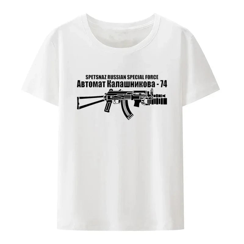 Russian Gas Operated Rotating Bolt Izhmash Kalashnikov Ak74 Print T Shirt Men Women Short Sleeve Loose Breathable Streetwear 0621467-white / XXXL