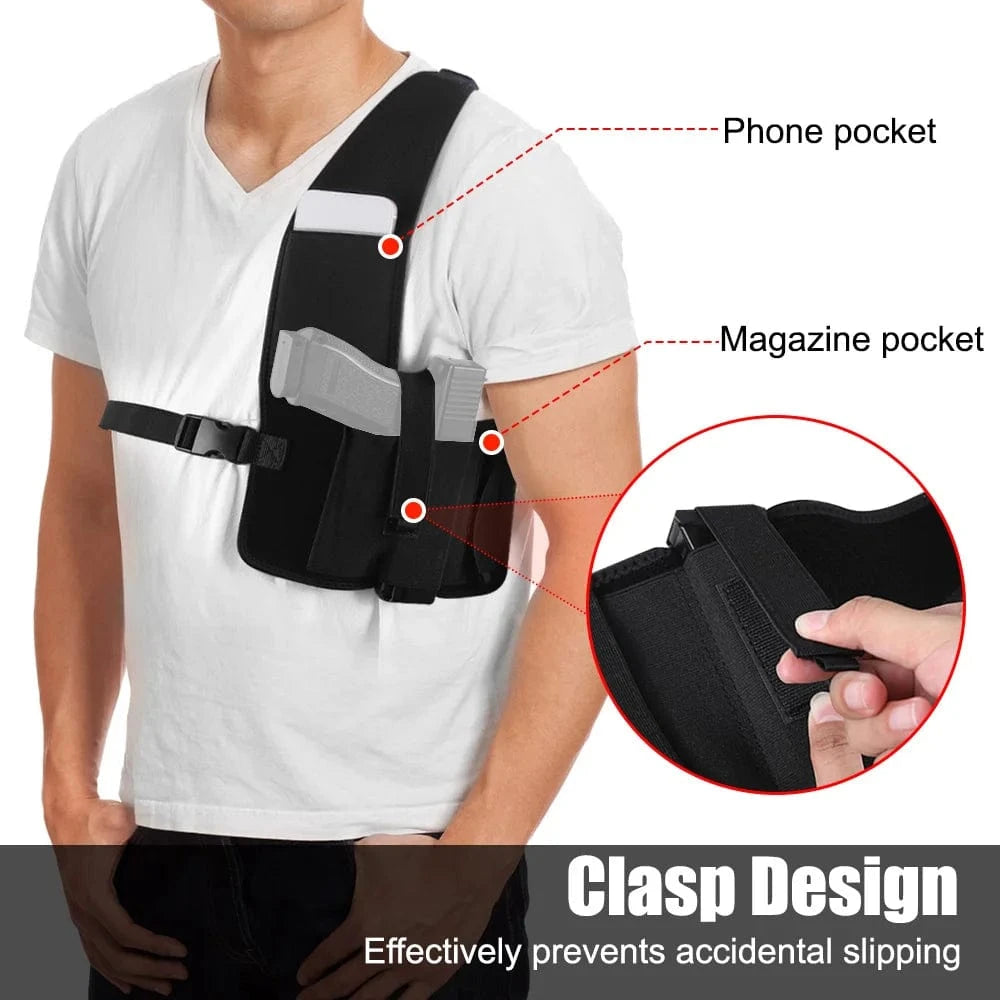Shoulder Gun Holster Chest Holster Underarm Hidden Gun Pouch Anti-theft Bag Airsoft Hunting Chest Bag with Magazine Pouch