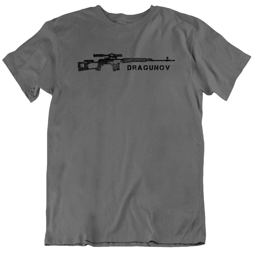 Soviet Russia Weapons Gun Dragunov Sniper Rifle T-Shirt 100% Cotton O-Neck Short Sleeve Summer Casual Mens T-shirt Size S-3XL Dark Grey / XXXL