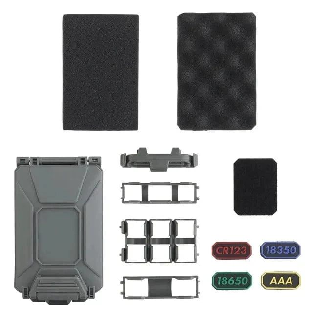 Tactical Battery Storage Box Battery Waterproof Box for CR2032 AAA 18650 18350 CR123A MOLLE Hunting Airsoft Vest Accessories grey