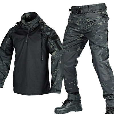Tactical Shirt Pants Suit Men Camo Long Sleeve Military Training Uniform Outdoor Army Fans Combat Tops Trousers Sets Workwear Black CP Suits / M