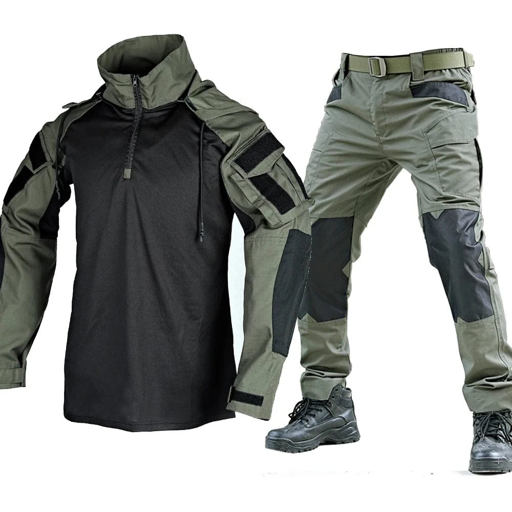 Tactical Shirt Pants Suit Men Camo Long Sleeve Military Training Uniform Outdoor Army Fans Combat Tops Trousers Sets Workwear Green Suits / M
