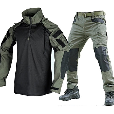 Tactical Shirt Pants Suit Men Camo Long Sleeve Military Training Uniform Outdoor Army Fans Combat Tops Trousers Sets Workwear Green Suits / M