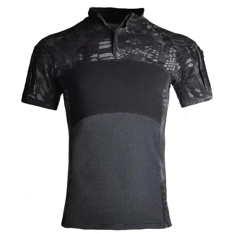 Tactical T-Shirts for Men Hiking Combat Short Sleeve Camping Shirt Camouflage Clothes Breathable CP Clothing Hunting Clothes Black Python / XXXL 90-100kg
