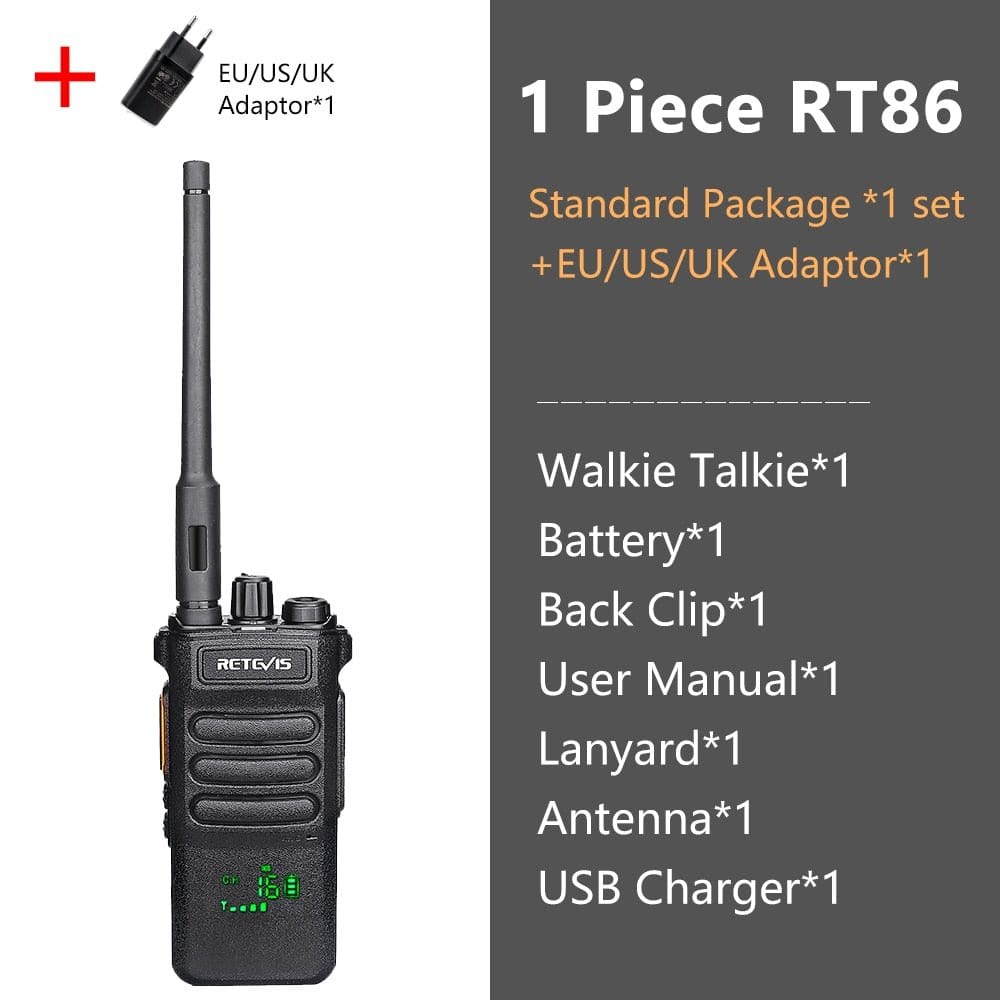 Talkie-walkie longue portée RT86 PTT 10W 1 PC et adaptateur
