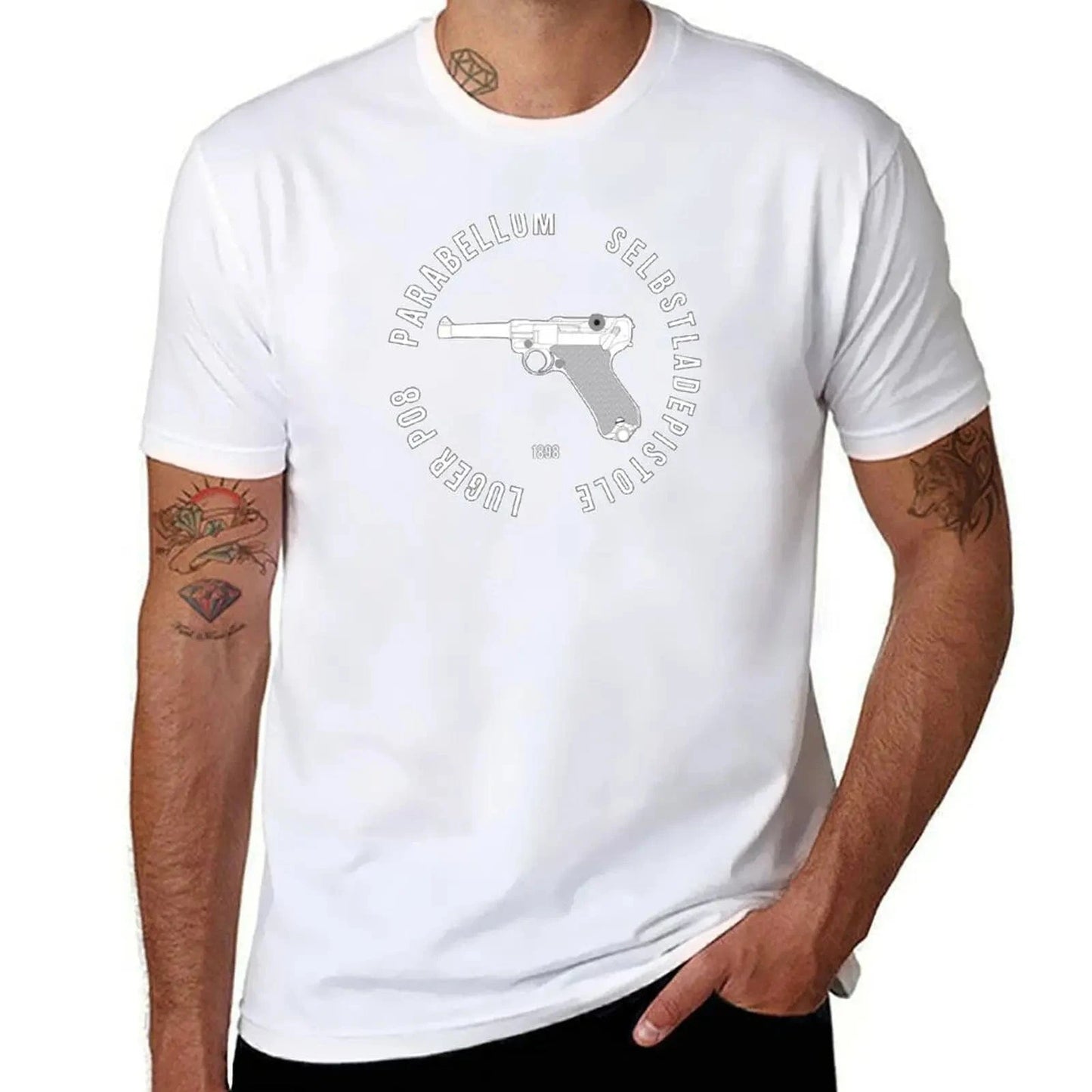 To the gun lover! Parabellum Luger P08 T-Shirt plus size clothes plus sizes cute clothes mens vintage t shirts White / XXL