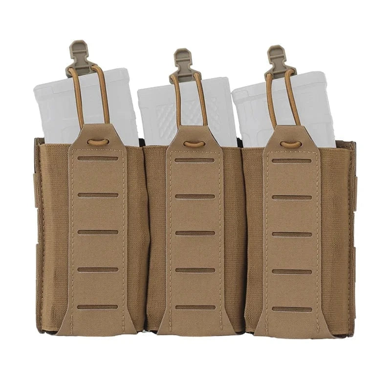 Triple Elastic Rifle Mag Pouch Lightweight MOLLE Panel for 5.56 7.62 Airsoft Ammo Storage Essentials CB