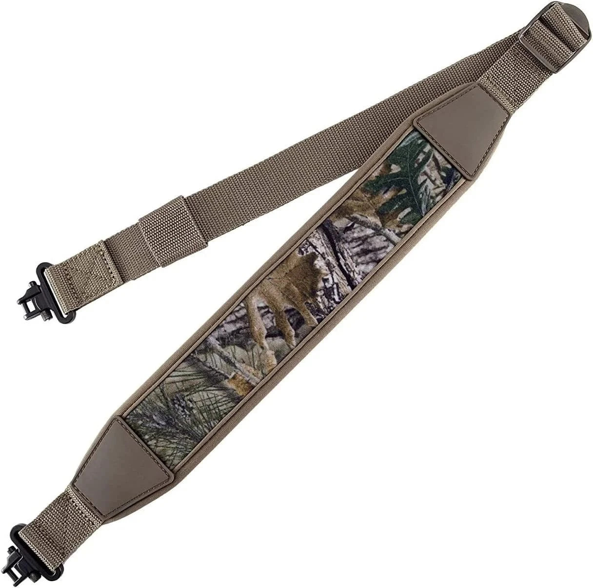 Two Point Rifle Gun Sling With Swivels Durable Shoulder Padded Strap Length Adjuster Khaki Camo Style Tactical Hunting Accessory Khaki