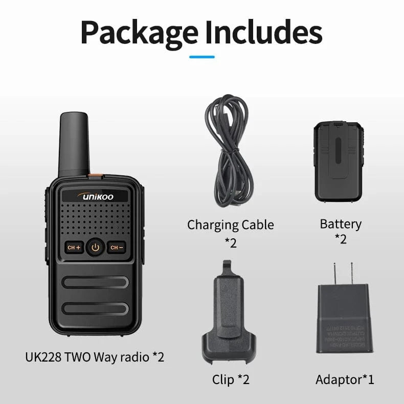 UNIKOO 2 pcs Walkie Talkie Kids Mini Portable Handheld Radio Wireless Set Twol Way Radio UK228 Station Comunicador Transceiver