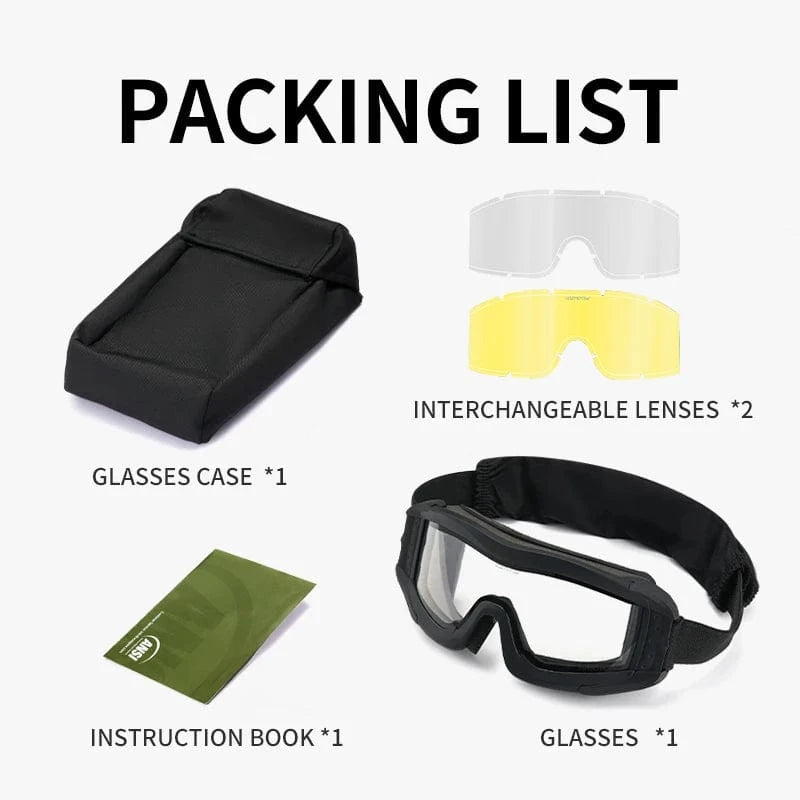 Vozapow Professional Shooting Goggles ANSI Z87.1 Safety Anti Fog Airsoft Tactical Glasses Motorcycle Mountaineering Sunglasses