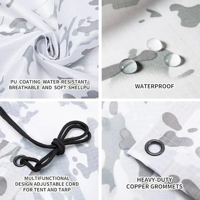 Winter Snow Camouflage Multi-functional Camouflage Poncho Waterproof Outdoor Ghillie Suit Tactical Uniform White camouflage / One Size