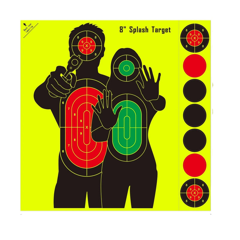 10Pcs 8in Rescue Human Quality Can Be Attached to Shooting Practice Target Paper Splash Self-Adhesive Target Stickers Shooting Aiming Training Supplies Stickers Fluorescent Label Stickers