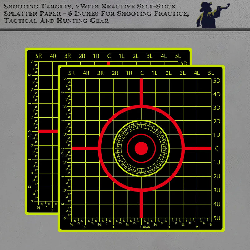 10Pcs Square Inch Ruler Angle Aiming Shooting Practice Splash Target Sticker 6inch Shooting Target Training Supplies Sticker Fluorescent Color Label (Can Be Used for Real Gun Practice and Air Gun Practice) 00150