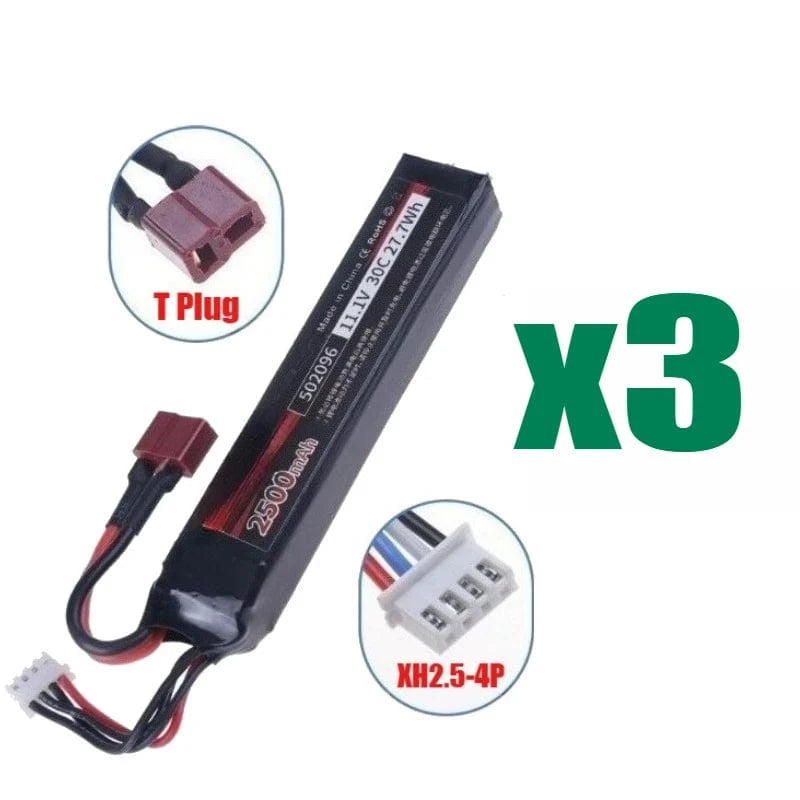 11.1V 2500mAh Lipo Battery for Water Gun Airsoft T Plug for Airsoft BB Air Pistol Electric Toys Guns Parts 3pcs T battery 11.1V / CHINA