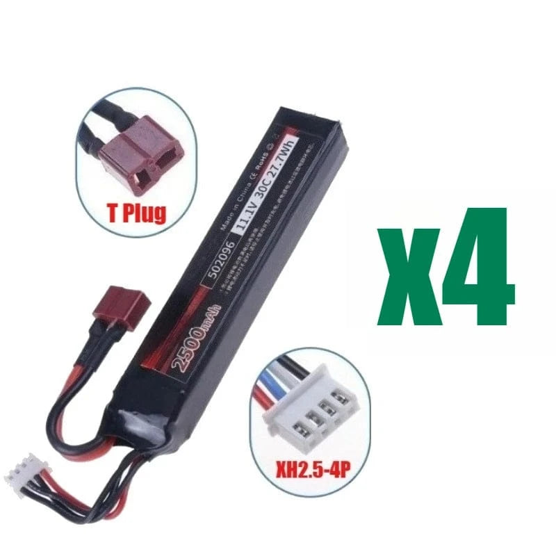 11.1V 2500mAh Lipo Battery for Water Gun Airsoft T Plug for Airsoft BB Air Pistol Electric Toys Guns Parts 4pcs T battery 11.1V / CHINA