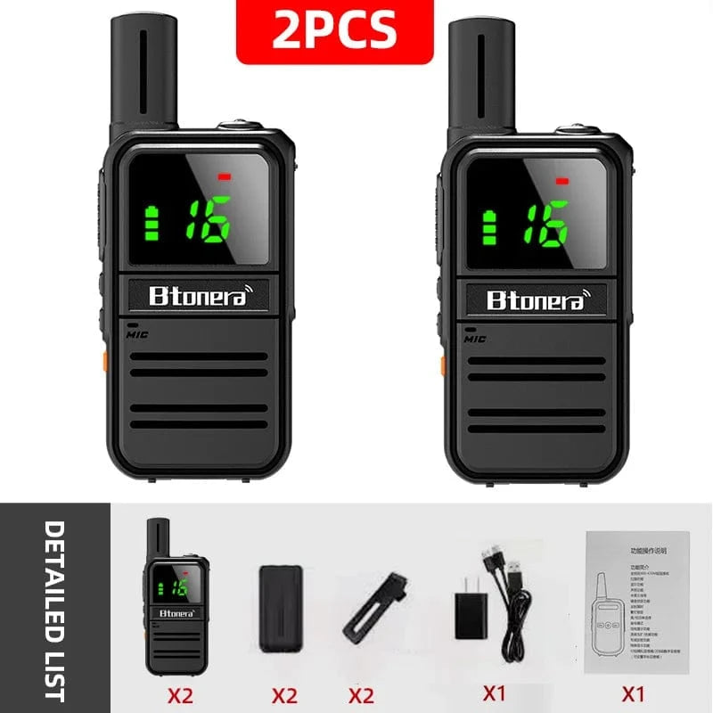 2pcs BTONERA BT500 Mini Walkie Talkie PMR FRS Long Range Rechargable Portable  Two Way Radio Type-C Charger for Camping Trip 2PCS / US