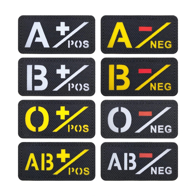 3D Reflective Blood Type A+B+O+AB+,A-B-O-AB-POS NEG Positive and Negative militares Backpack Hook and Loop Tactical Badge Parche