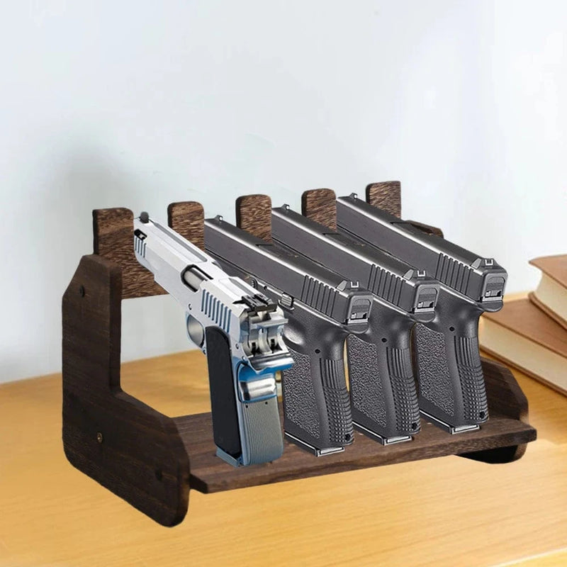4/6 Slot Pistol Display Stand Wooden Gun Storage Rack Handgun Airsoft Support Holder for Glock/1911/Sig Sauer with Non-Slip Base