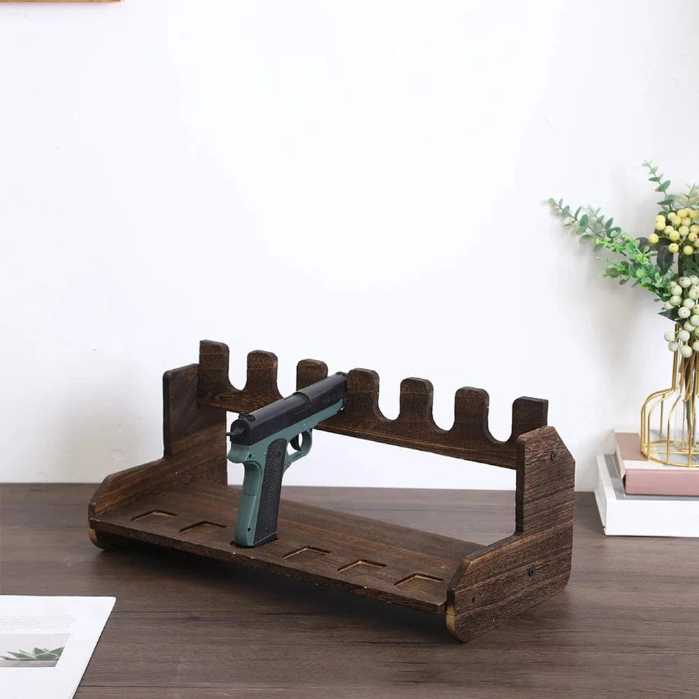 4/6 Slot Pistol Display Stand Wooden Gun Storage Rack Handgun Airsoft Support Holder for Glock/1911/Sig Sauer with Non-Slip Base